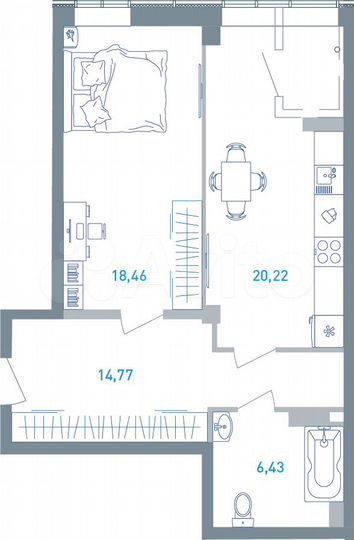 1-к. квартира, 58,8 м², 3/19 эт.
