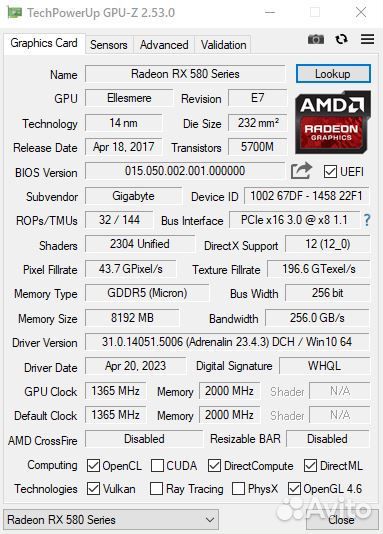 Видеокарта rx 580 8gb gigabyte aorus