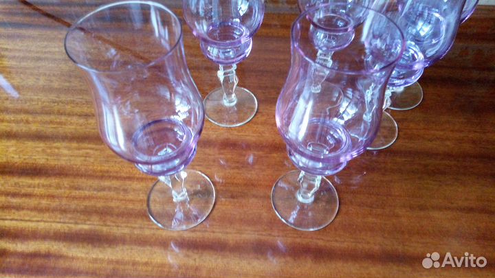 Бокал фужер СССР марганцевое стекло винтаж 6 штук