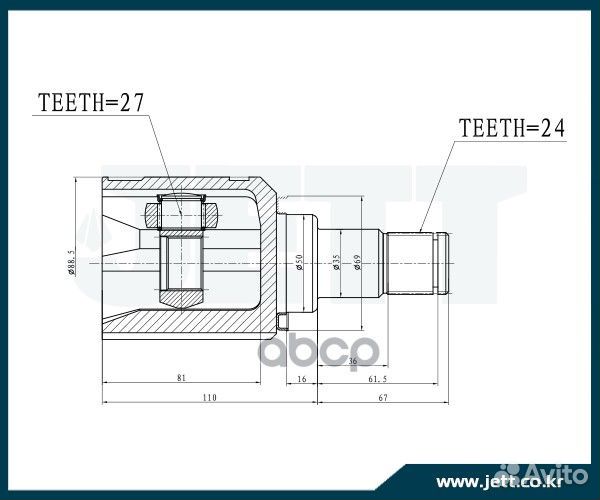 ШРУС внутренний jett V40-9073 V40-9073 jett