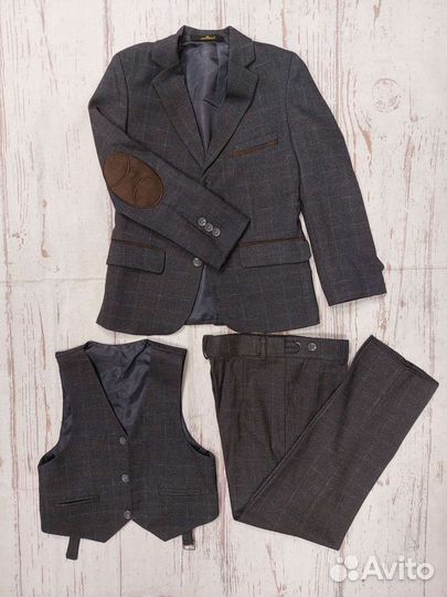 Костюм школьный серый в клетку р.110-146