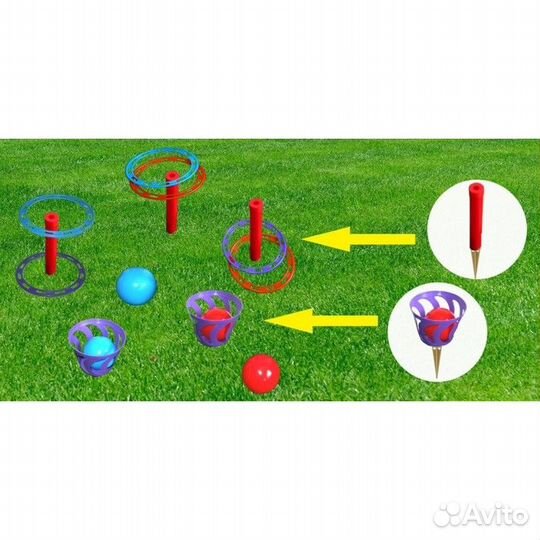 2 шт. Игра 'Кольцеброс - шароброс' 3 стойки, 6 кол