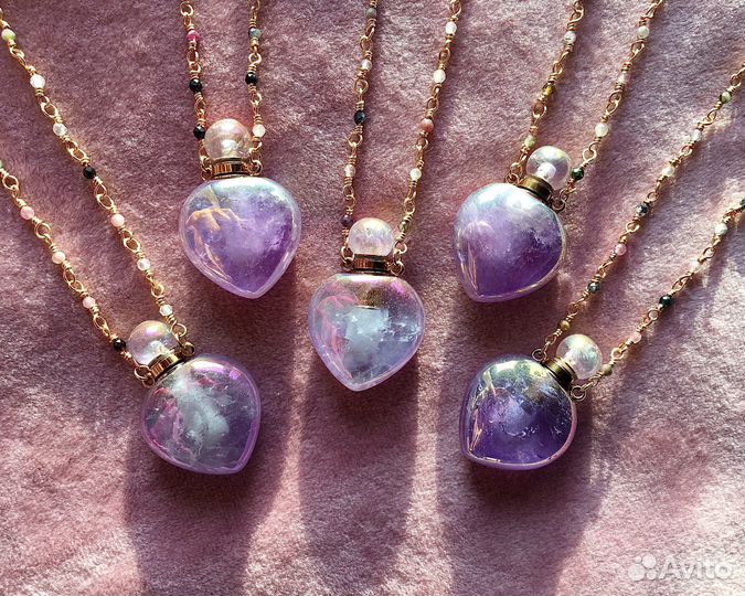 Кулон-флакон сердце аметист с титановым покрытием