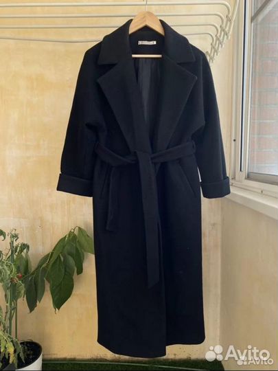 Чёрное пальто oversize с шерстью
