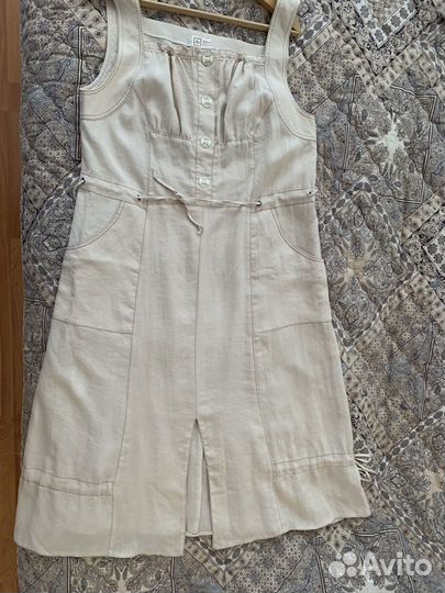 Платье- сарафан, летнее, белое, 100%лен