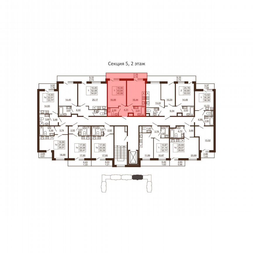 1-к. квартира, 46 м², 6/6 эт.