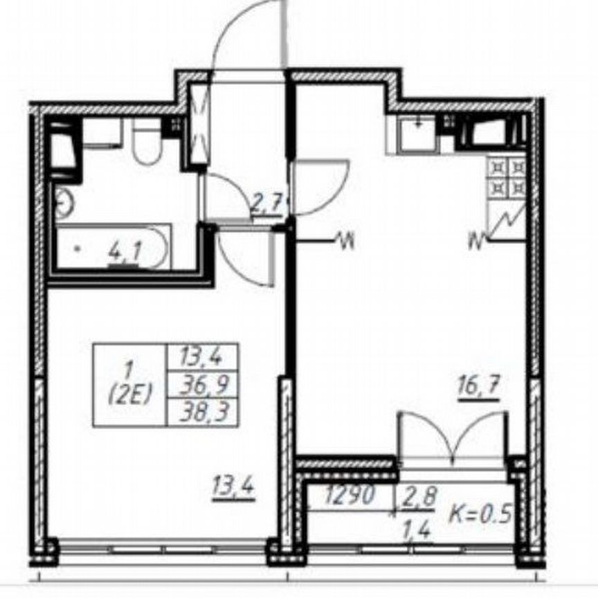 1-к. квартира, 38,3 м², 8/15 эт.