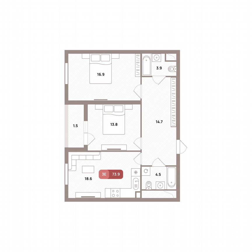 2-к. квартира, 73,9 м², 27/32 эт.