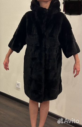 Шуба норковая с капюшоном поперечка 44