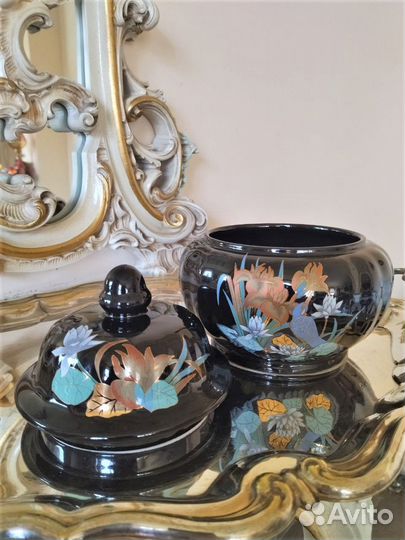 Кобальтовые вазы винтаж Италия чайница