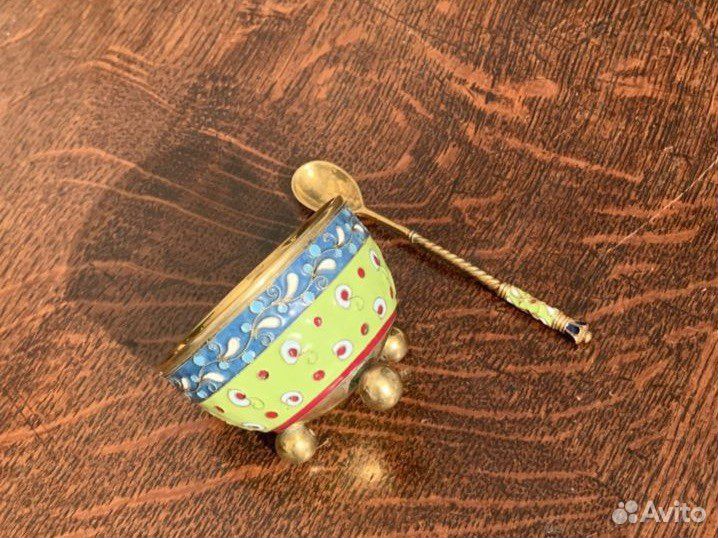 Серебряная солонка с ложечкой винтаж