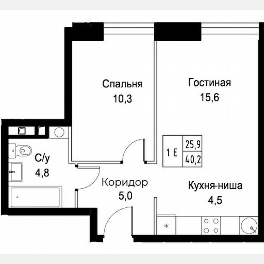 1-к. апартаменты, 40,2 м², 2/30 эт.