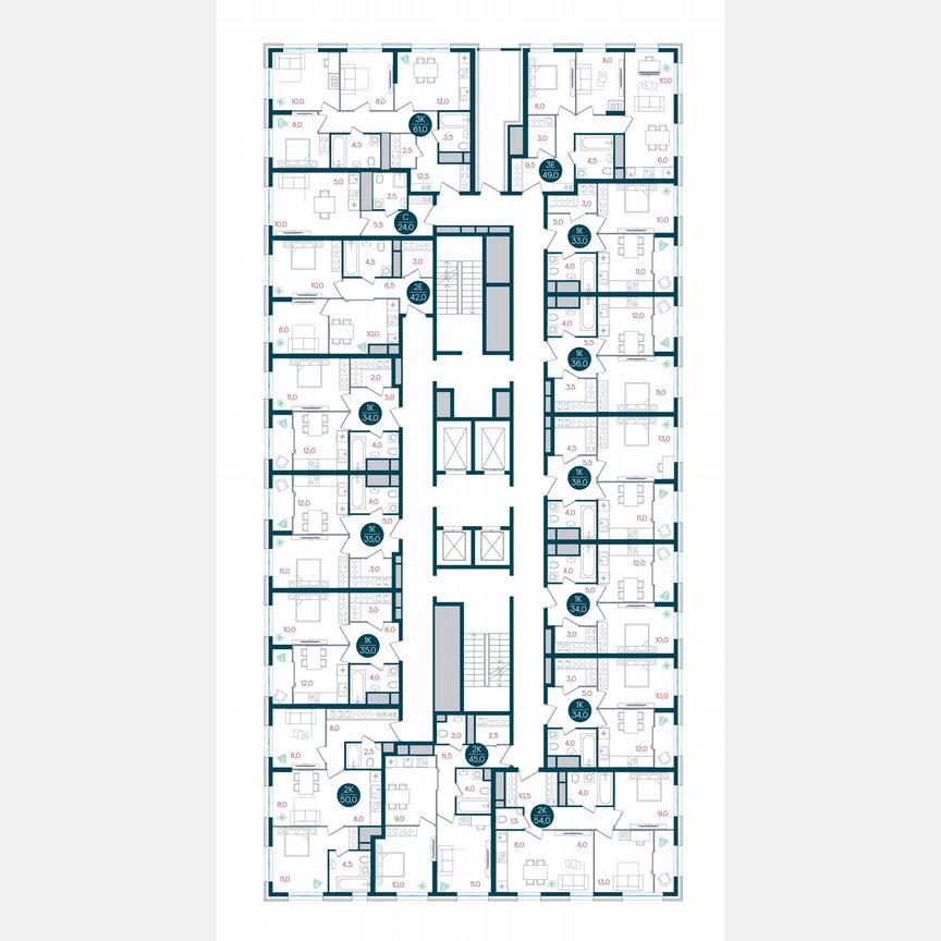 2-к. квартира, 49 м², 27/32 эт.