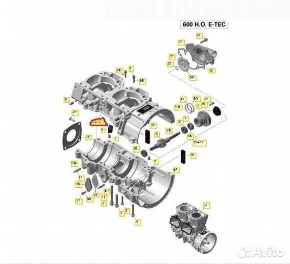 Картер мотора 600 Etec Ski-Doo Lynx 420890222