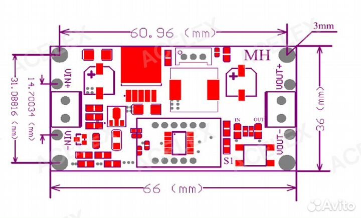 Понижающий DC-DC преобразователь LM2596 +вольтметр