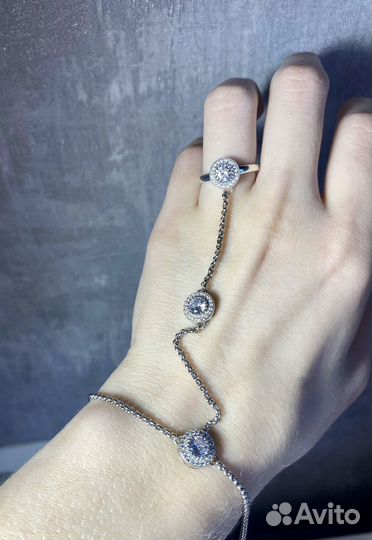 Серебряный браслет с кольцом
