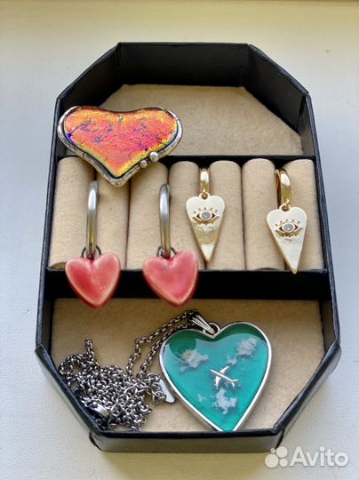 Классные серьги подвеска кольцо сердце