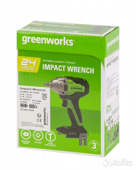 Аккумуляторный ударный гайковерт Greenworks GD24