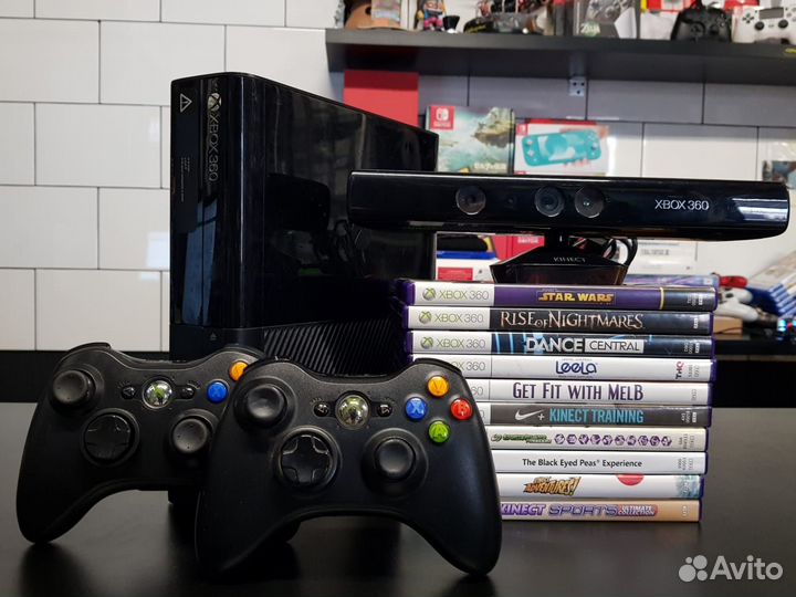 XBox 360 E 250Gb + 2 джойстика + Kinect + игры