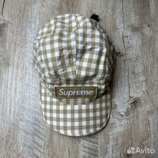 Кепка Supreme Gingham Camp Cap Tan оригинал