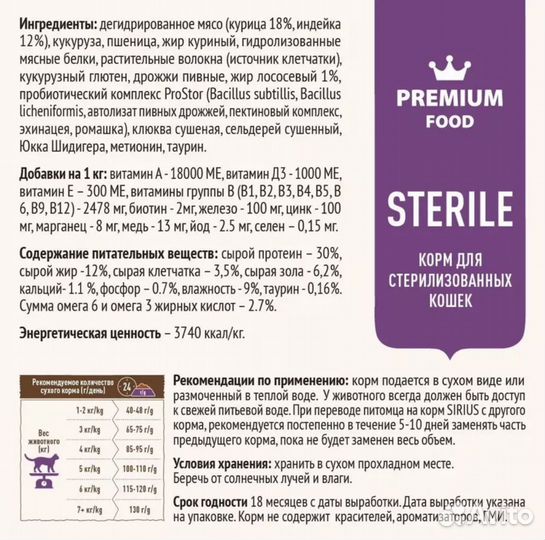 Сухой корм для кошек Sirius