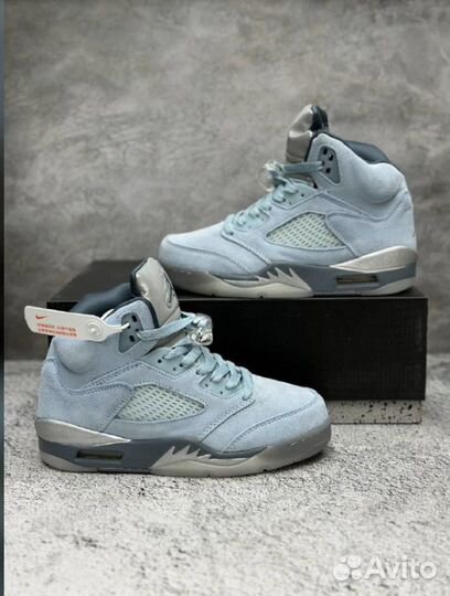 Кроссовки Nike Air Jordan 5 голубые высокие