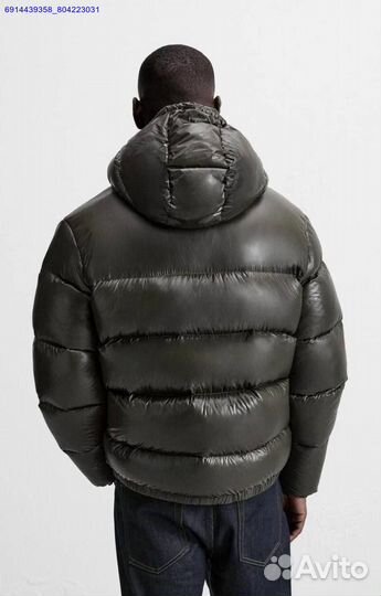 Пуховик Zara x Moncler глянцевый Хаки (Арт.80129)