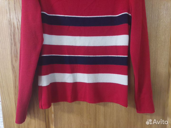 Красный джемпер в полоску под винтаж шерсть 50%