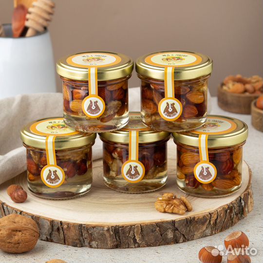 Мед с орехами, орешками опт 120 г, 300, 500, 900