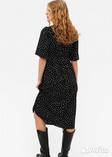 Monki Платье в белый горох черное S/M