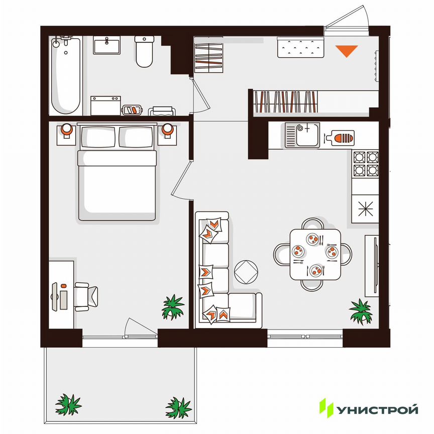1-к. квартира, 45 м², 4/5 эт.