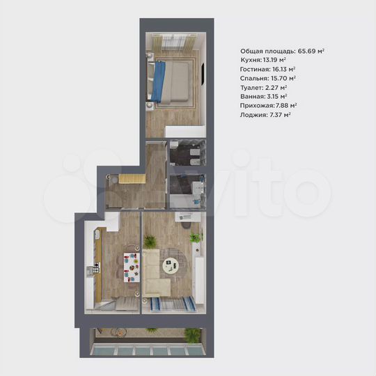 2-к. квартира, 65,7 м², 9/9 эт.