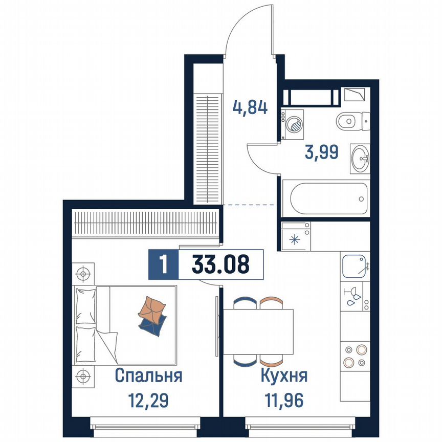 1-к. квартира, 33,1 м², 12/18 эт.