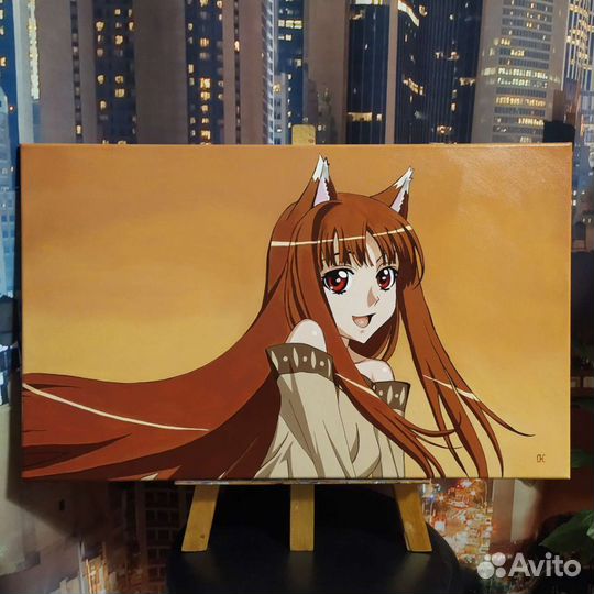 Картина маслом Аниме на Заказ Девушка Волчица
