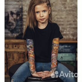РАСПРОДАЖА Детская футболка с тату-рукавами черная