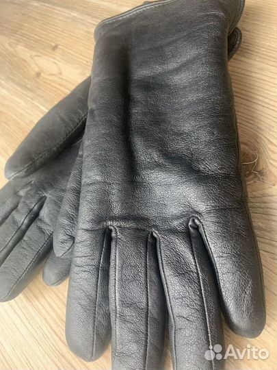 Кожаные теплые перчатки женские