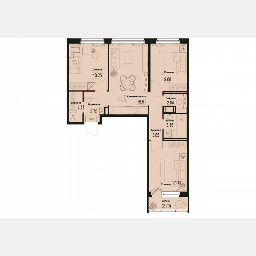 3-к. квартира, 61,9 м², 2/12 эт.