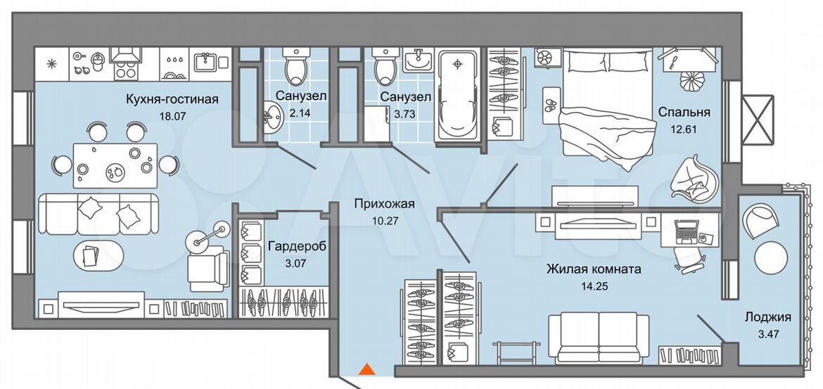 3-к. квартира, 66 м², 6/8 эт.