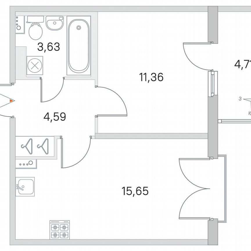 1-к. квартира, 36,6 м², 4/4 эт.