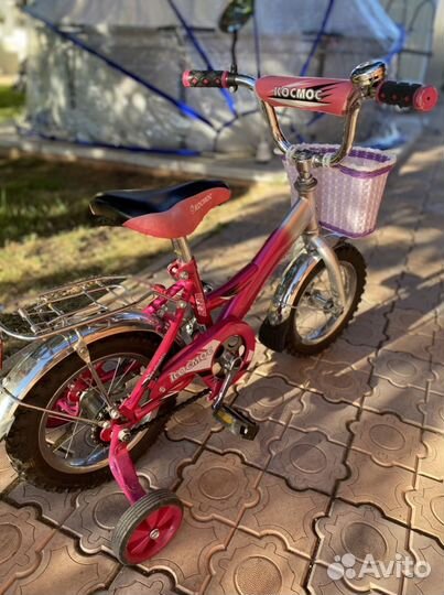Велосипед детский розовый, 4 колеса