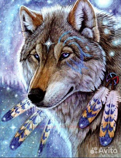 Картина по номерам 40x50 Мудрый волк с совиными