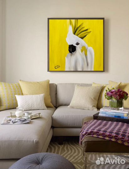 Картина Белый Попугай 30х30, масло, холст