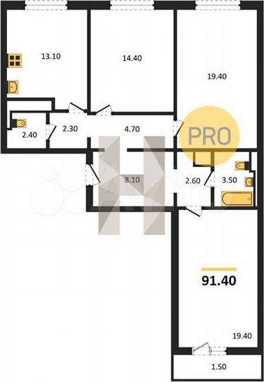 3-к. квартира, 91,4 м², 10/18 эт.