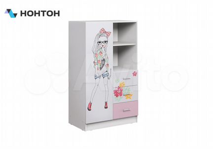 Шкаф комбинированный Вега fashion белый / розовый