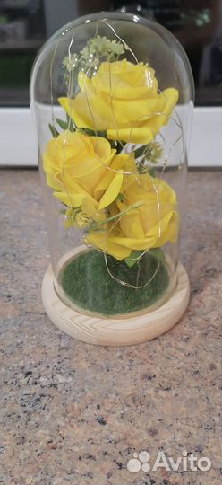 Розочки вечные в колбе с мишкой и без - подарок