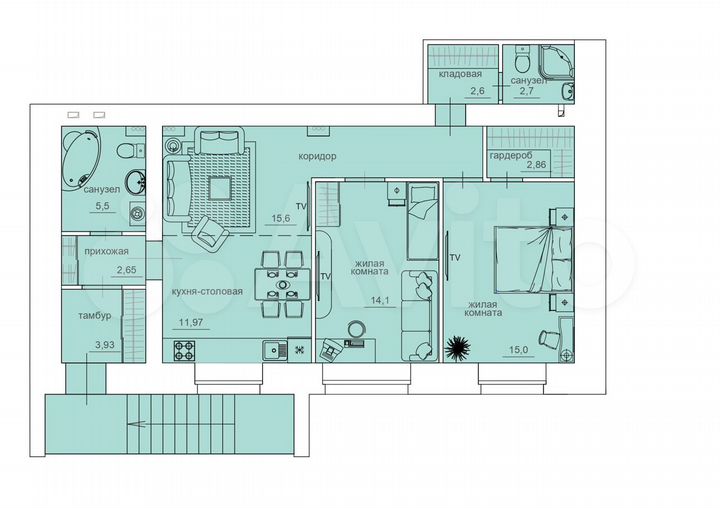 3-к. квартира, 79,7 м², 1/9 эт.