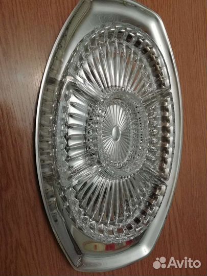 Менажница хрустальная СССР, мельхиор