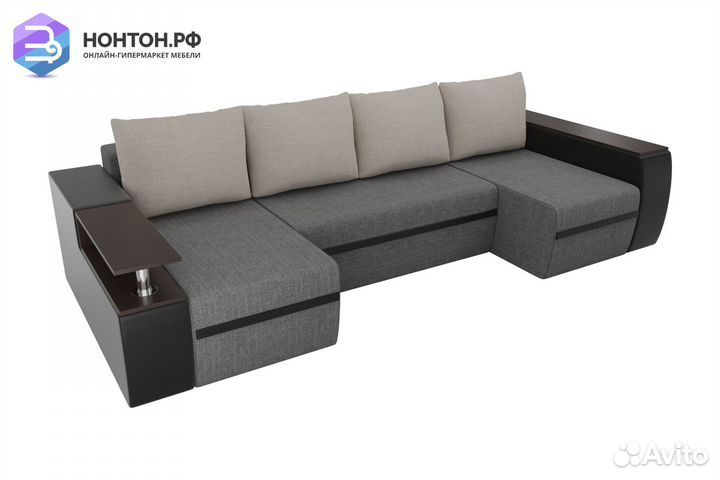 Диван п-образный еврокнижка Ричмонд серый / бежевы