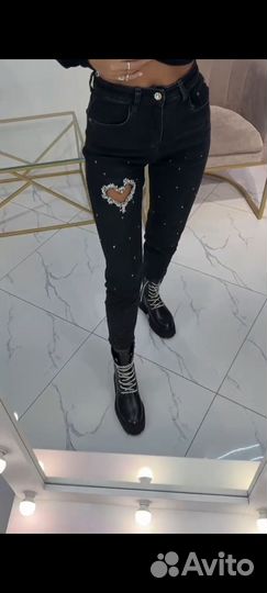 Джинсы турция 29 размер в стразахи камнях черные