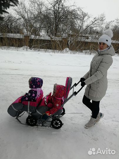 Санки с колёсами для двойни